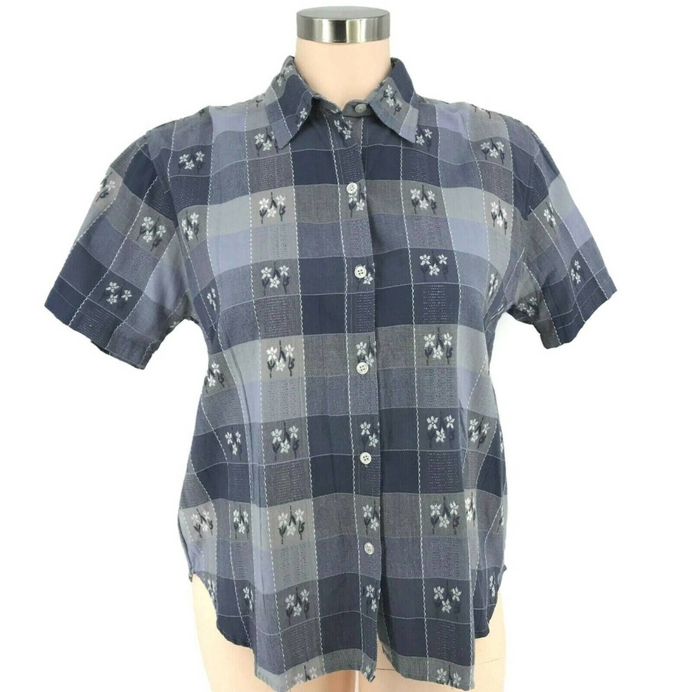 Jane Ashley Top Sz 18/20 Button Down Blue Flowered